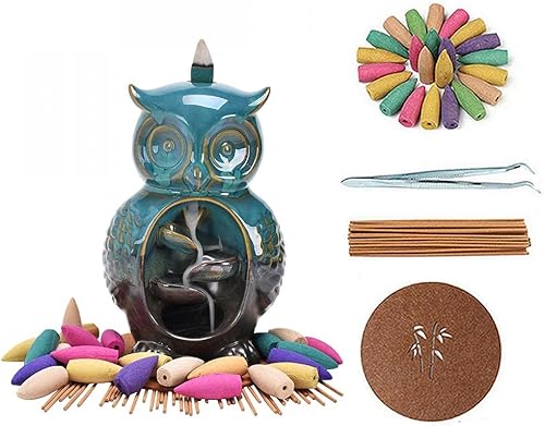 Soporte para quemador de incienso con forma de búho en forma de cascada de porcelana, decoración del hogar con varillas de incienso, varillas de