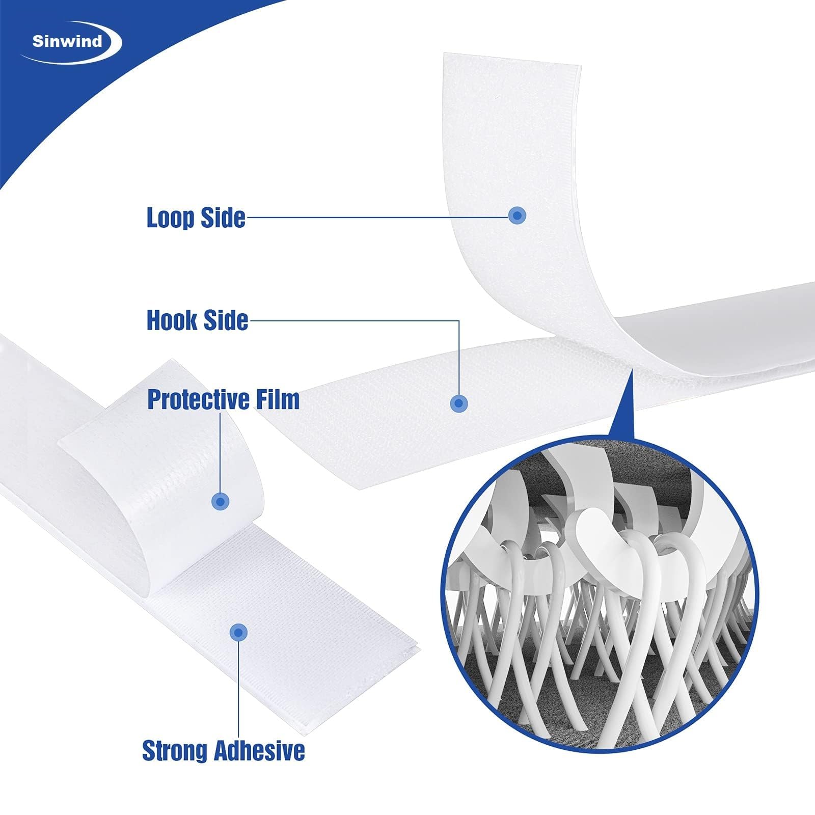 Bande Agrippantes Adhésives Ruban Scratch Autocollant Moustiquaire Hook Loop Rouleau 8m x 2 Blanc