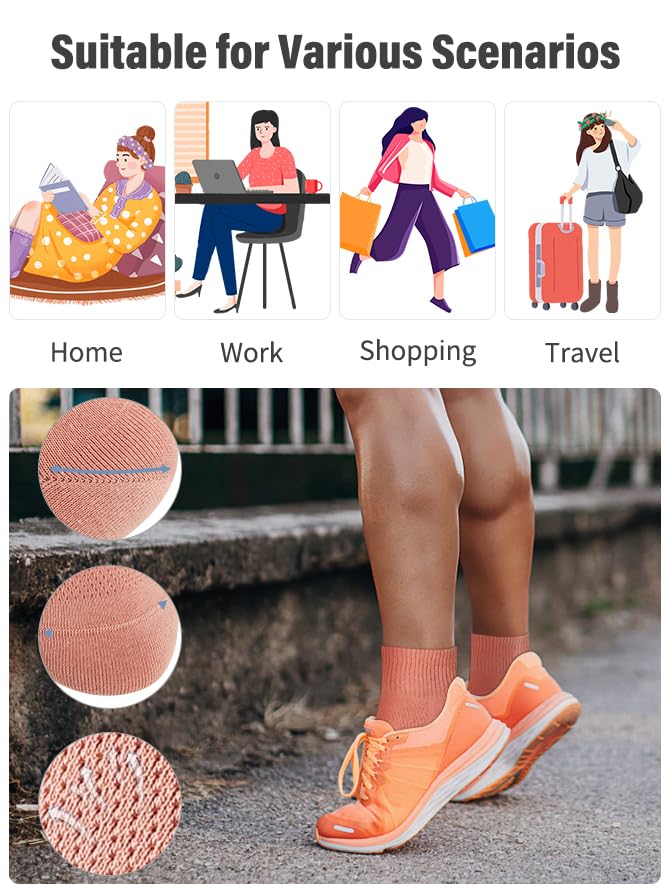 FGZ Womens Crew Socks Breathable Cotton Soft Socks Casual Thin Mid-Calf Socks for Women or Girls,5 Pairs4