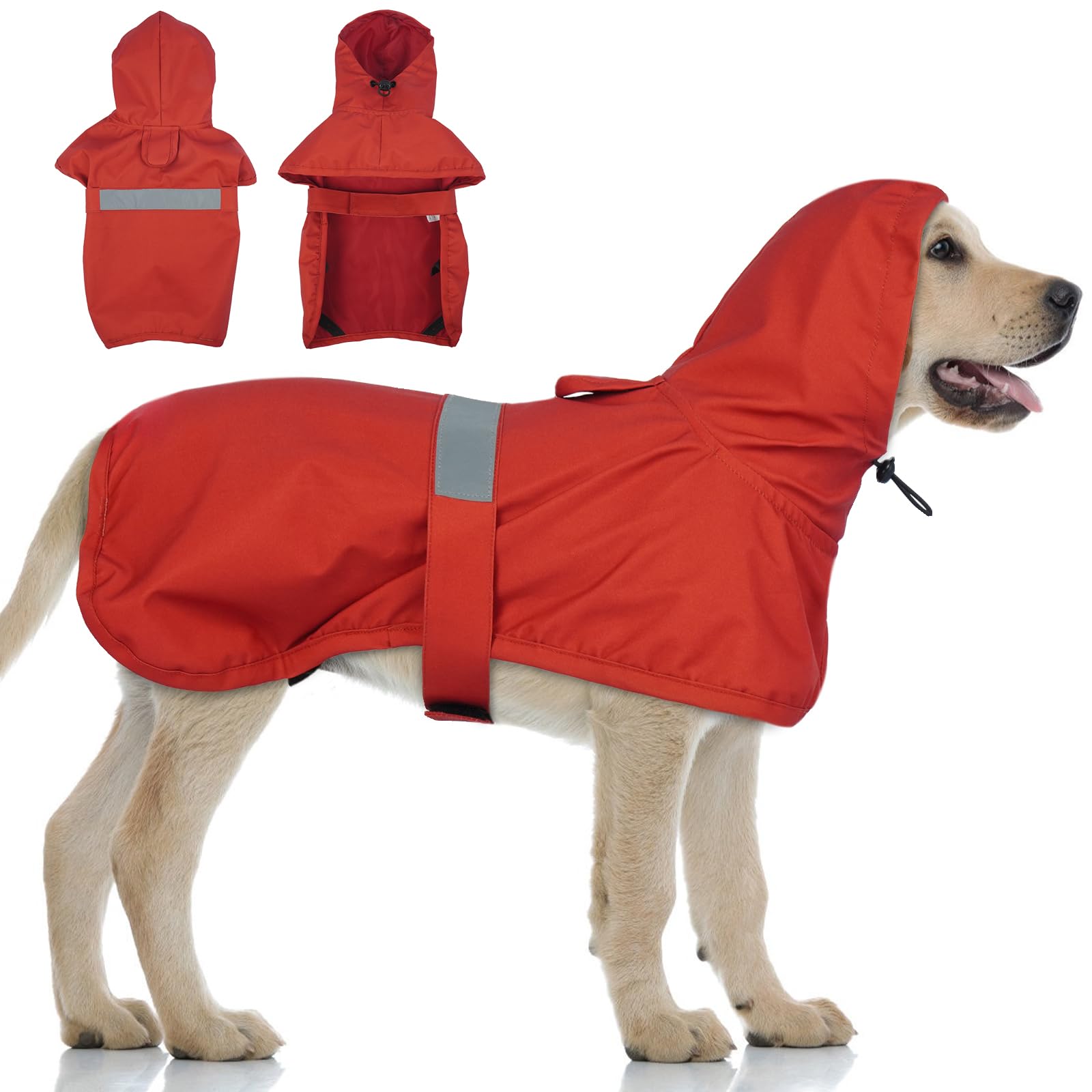 Lelepet Dog Raincoat, Waterproof Rain Coat for Large Dogs Windproof Poncho with Adjustable Rear Legs Straps