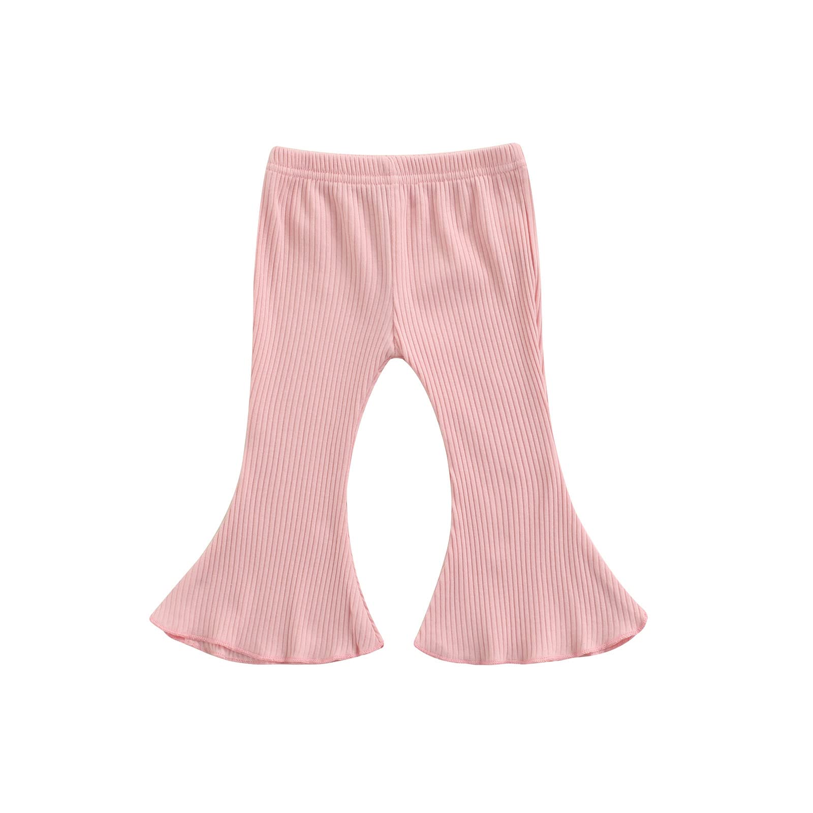 YINGISFITM Newborn Baby Girl Ribbed Cotton Long Pants Solid Color Bell-Bottoms Trousers Toddler Infant Baby Leggings (Pink,3-6 Months)