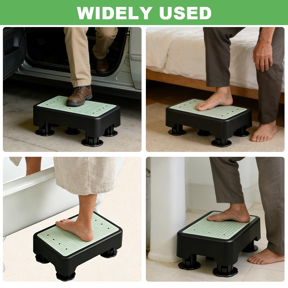 Taburete antideslizante de medio escalón, iluminación posterior, antideslizante, para personas mayores, reposapiés, 3 alturas ajustables hasta 250 kg, ayuda para entrar en coche, bañera, caravana