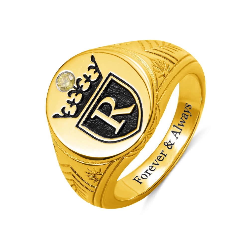 Personalised Initial Engraved Signet Ring with a Crown for Man Customised Birthstone Ring 925 Sterling Silver Ring Custom Inside Engraving Rings Gift for Men