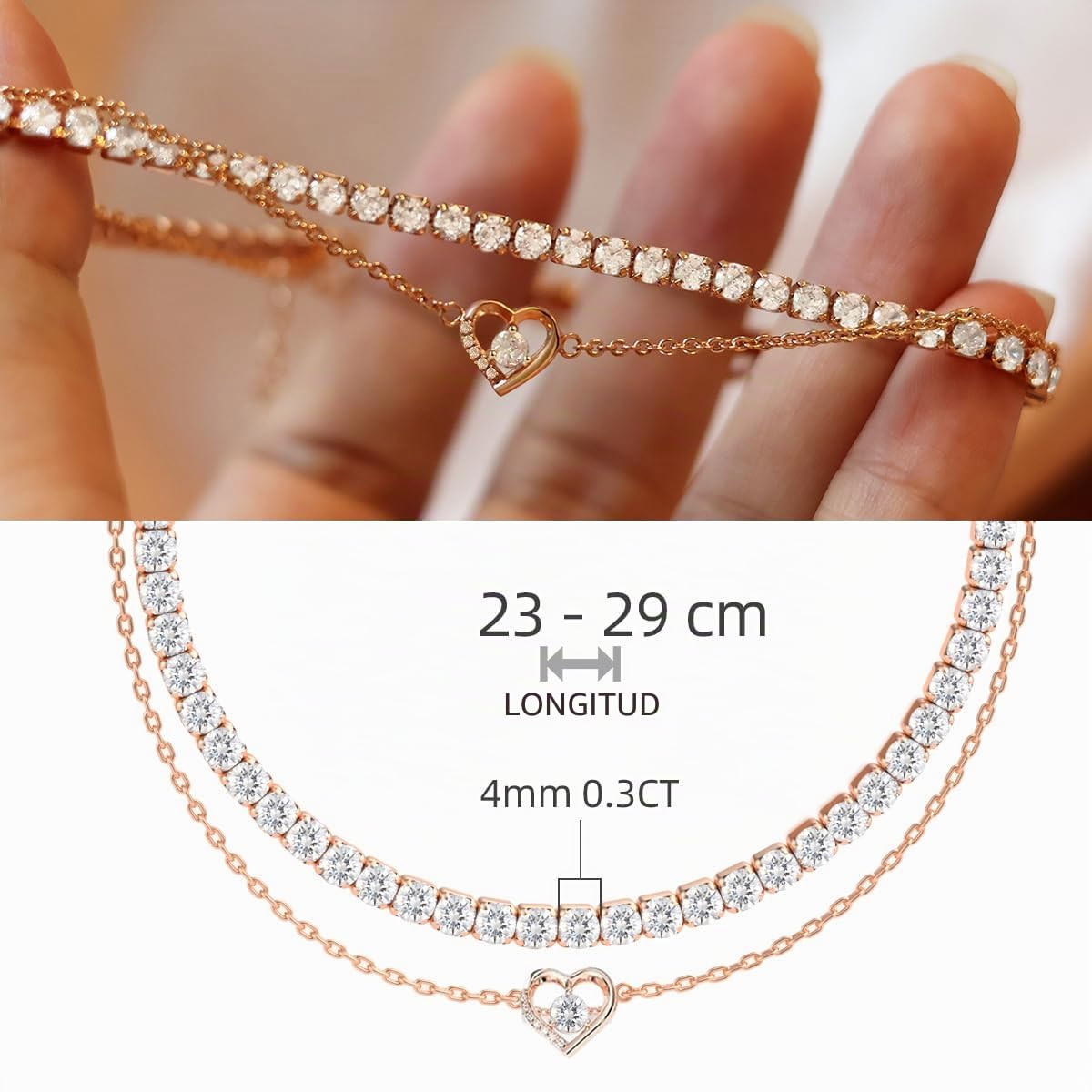 FEIKFEIZ Cadena de tobillo de moissanita, diamantes cultivados en laboratorio de 4 mm, chapado en oro rosa de 18K, cadena de tobillo ajustable para mujer, regalo de joyería.