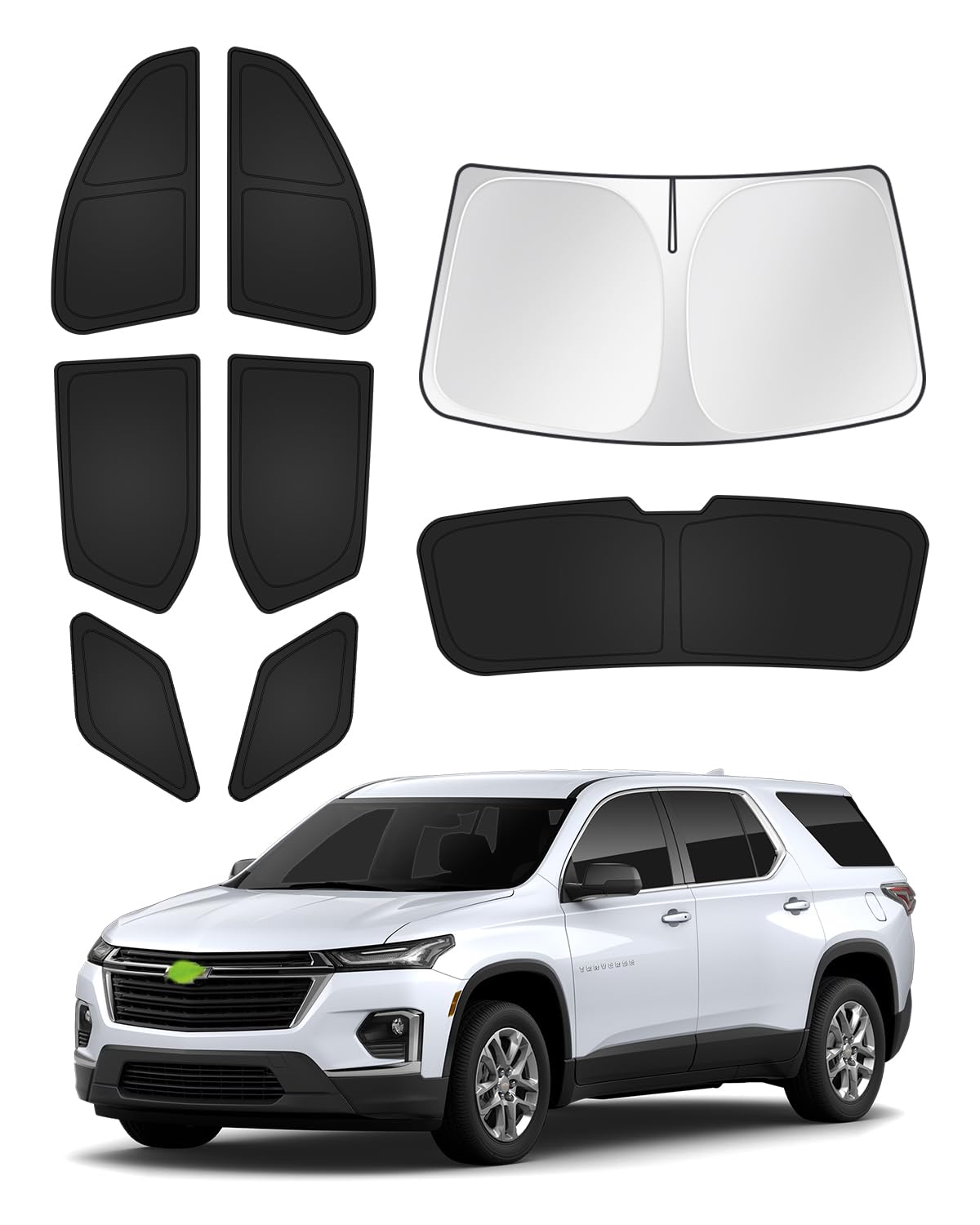 Canvcle Sunshades for Chevrolet/Chevy Traverse 2018-2023 Accessories Windshield Sun Shade Side Rear Window Shade Cover Sun Visor Shield Privacy Protection Keep Vehicle Cool Black 8PCS