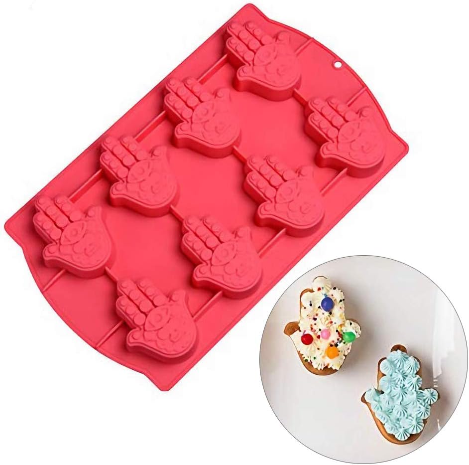 Hi-Party Hamsa Hand Silicone Mold Hand of Fatima Cake Cupcake Muffin Baking Pan the Hand of God Ice Cube Tray Eye in Khamsah Palm Chocolate Candy Soap Crayon Melts Molds (Random Color)
