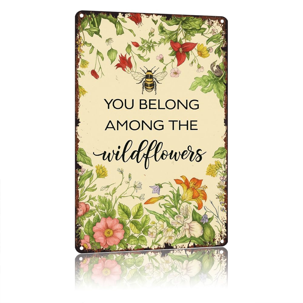 Wild Flower Art Style Wall Sign 8x12 Inch, Elegant Aluminum Plaque for Indoor Home Decoration