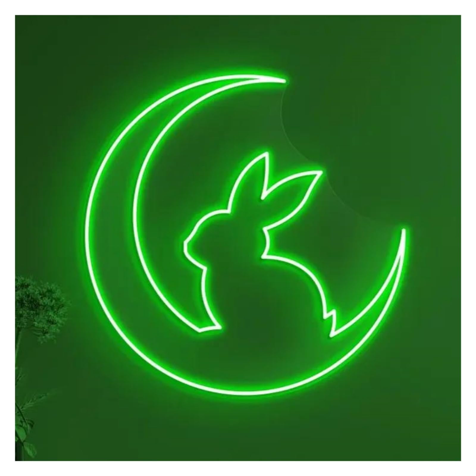 LEMST Signs Lamp Rabbit On Moon Neon Sign, USB Powered Adjustable Brightness Bunny On Lights for Animal Shop Decor(Green,45cmx45cm)