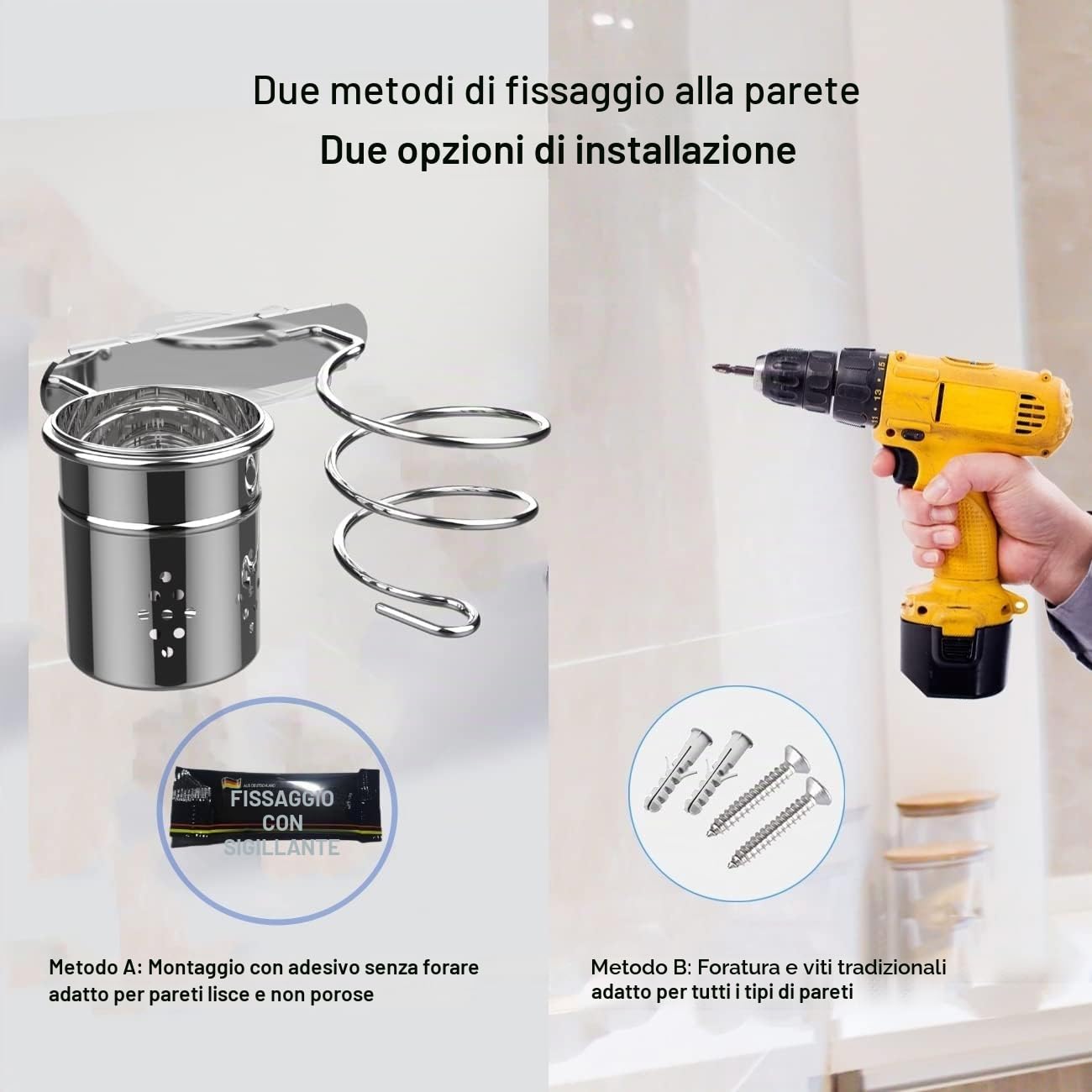 Porta-phon, Porta-phon Senza Foratura, Supporto Autoadesivo, Acciaio Inossidabile Lucido (Porta-phon)