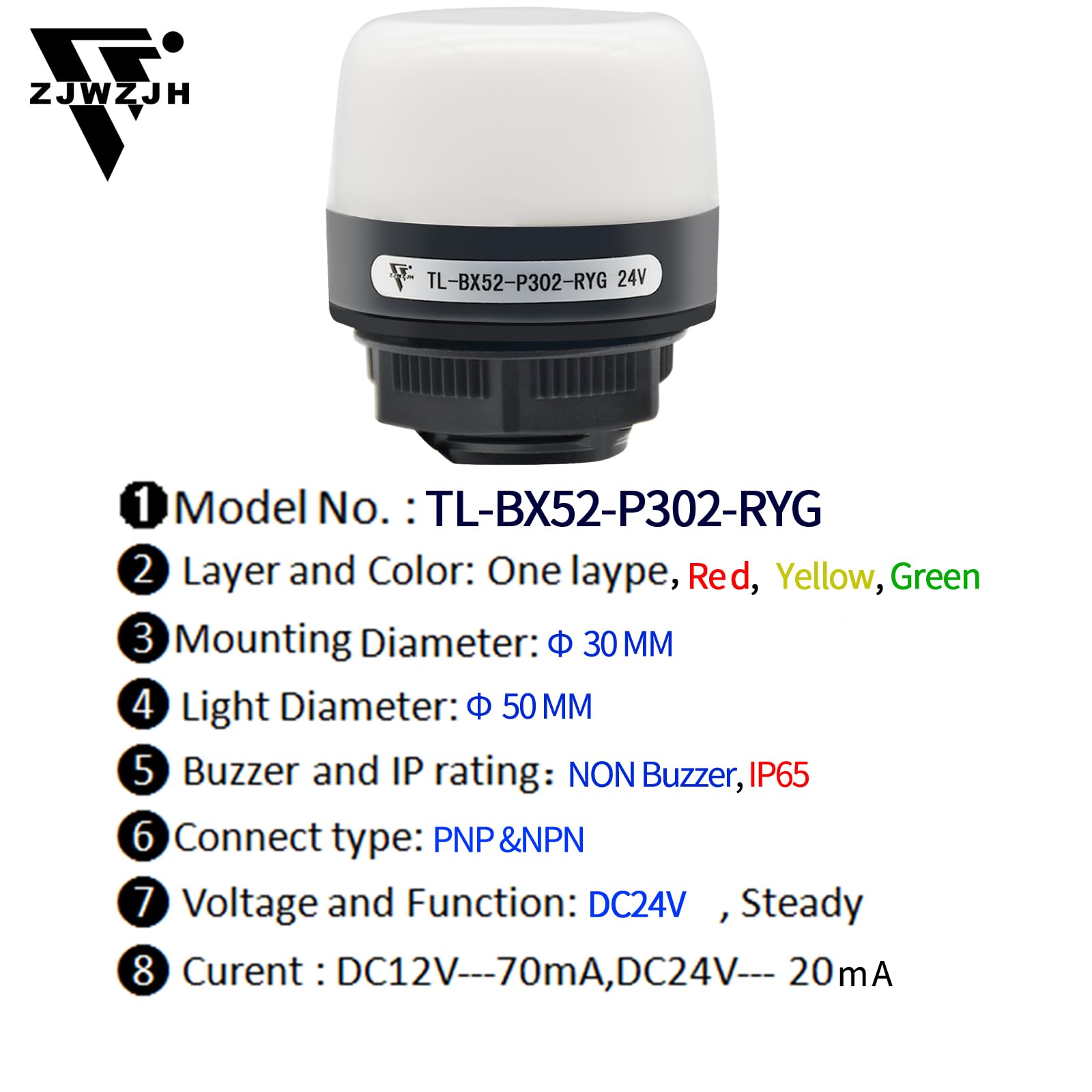 24V LED Industrial Warning Light – 3 Colors In 1 Layer (Red/Yellow/Green) – Column Signal Tower Beacon – IP65 Waterproof, Flashing & Buzzer Options