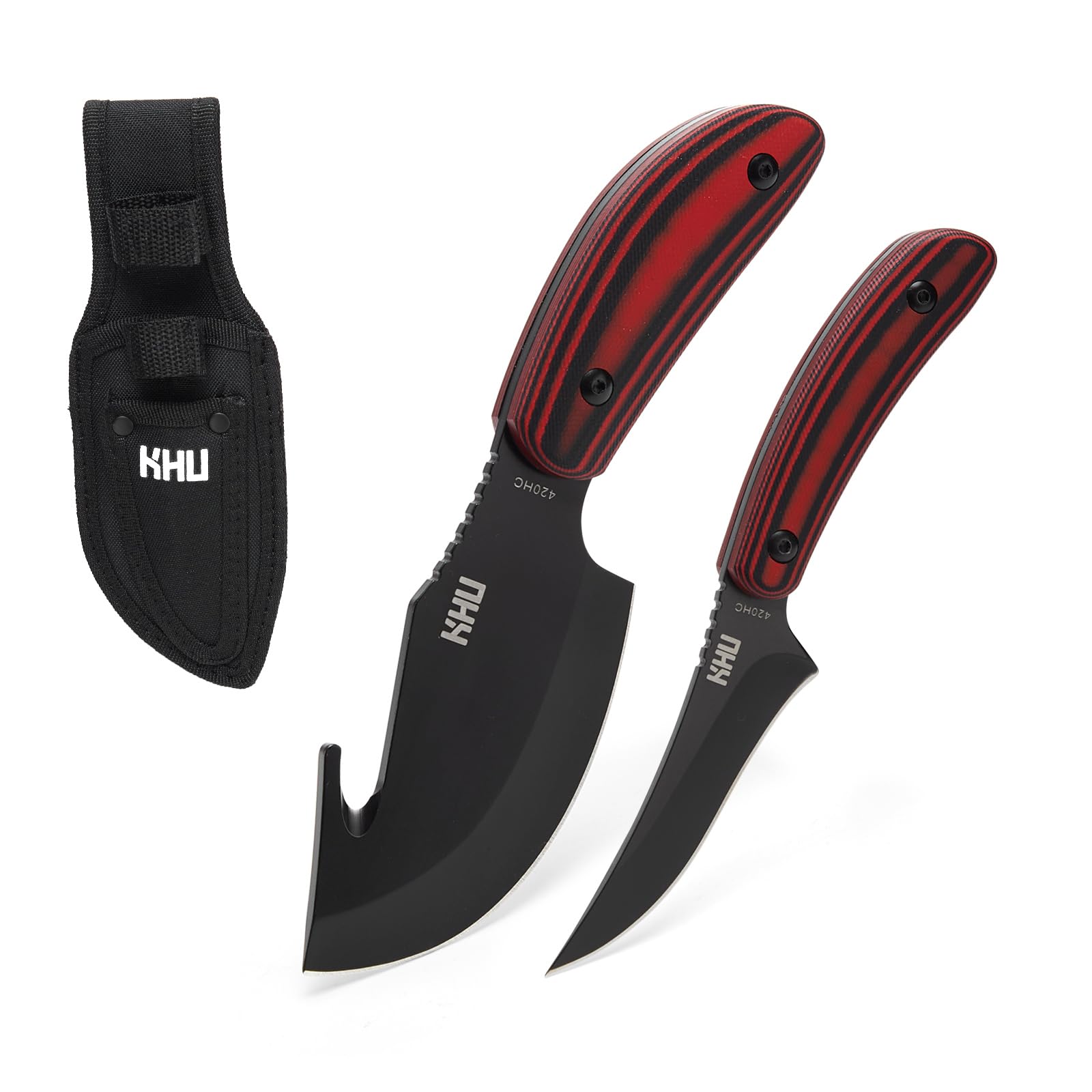 KHU 2pcs knife set 420HC Steel Fixed Blade Knife - Full Tang Survival Knife with Sheath, Bushcraft Camping Knife for Outdoor Kitchen knife Fishing, Hiking & Self Defense - 33A