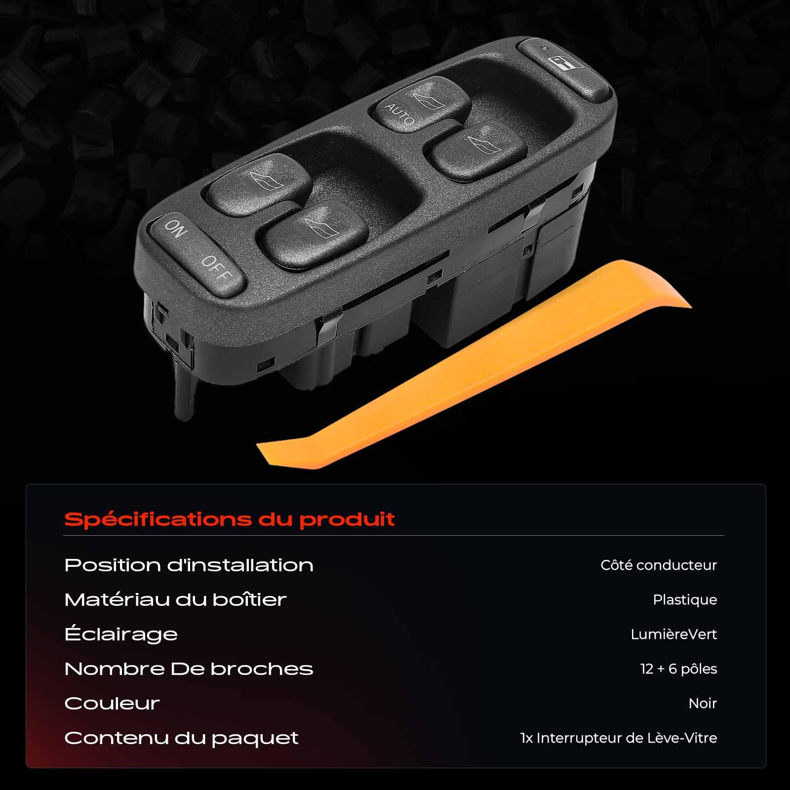 Frankberg Interrupteur de lève-vitre avant gauche 9472276 | Compatible avec: V70 I 875 880, S70 874, V70 I 875 878, V70 I 875 881, V70 I 875 876, XC70 Cross Country 295, S70 P80