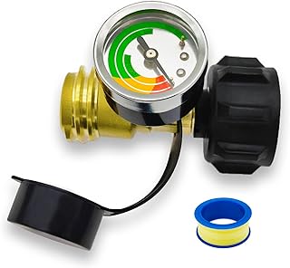 KERUKEXI Propane Tank Gauge Display Ambient Temperature Change Fuel Cylinder Level Indicator Leak Detector Silver Gas Pressure Meter with QCC1 Type1 Connection for RV Camper BBQ Gas Grill Heating