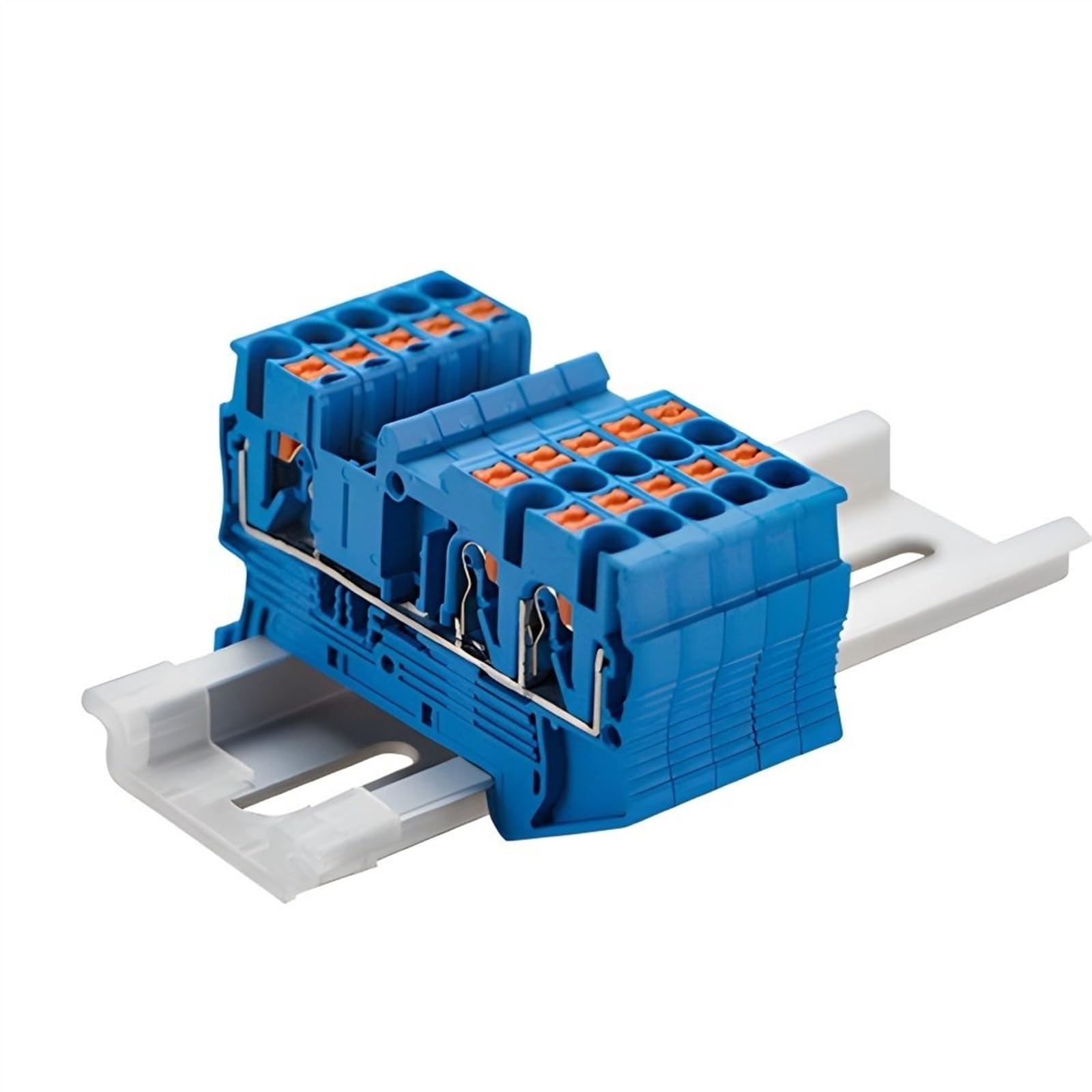 Terminal Block Din Rail Mount PT 2.5-Twin 3 Conductors Push in Spring Screwless Feed Through Wire Conductor 10pcs Wire Connector(Blue)