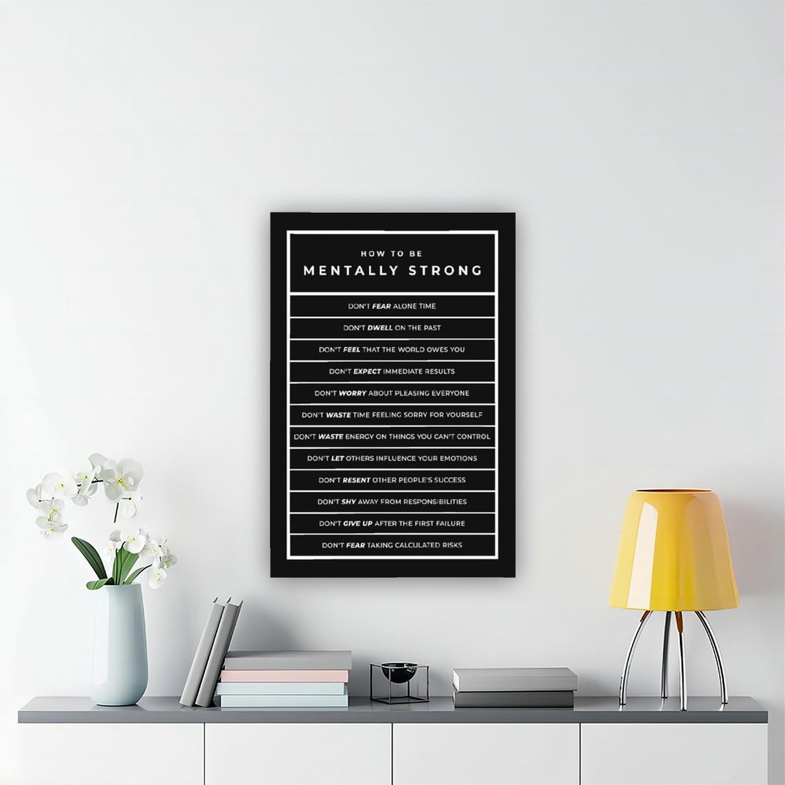 NEOHI Mentalnie silny motywacyjny czarno-biały pokój estetyka płótno nowoczesny plakat sztuka ścienna wydruki obrazy salon sypialnia dekoracja 20 x 30 cali (50 x 75 cm)