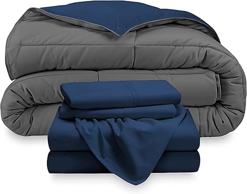 Miniatura 10 de Juego de edredón y sábanas de 5 piezas con costuras en caja, 100% algodón egipcio de 500 GSM, para todas las estaciones, edredón reversible