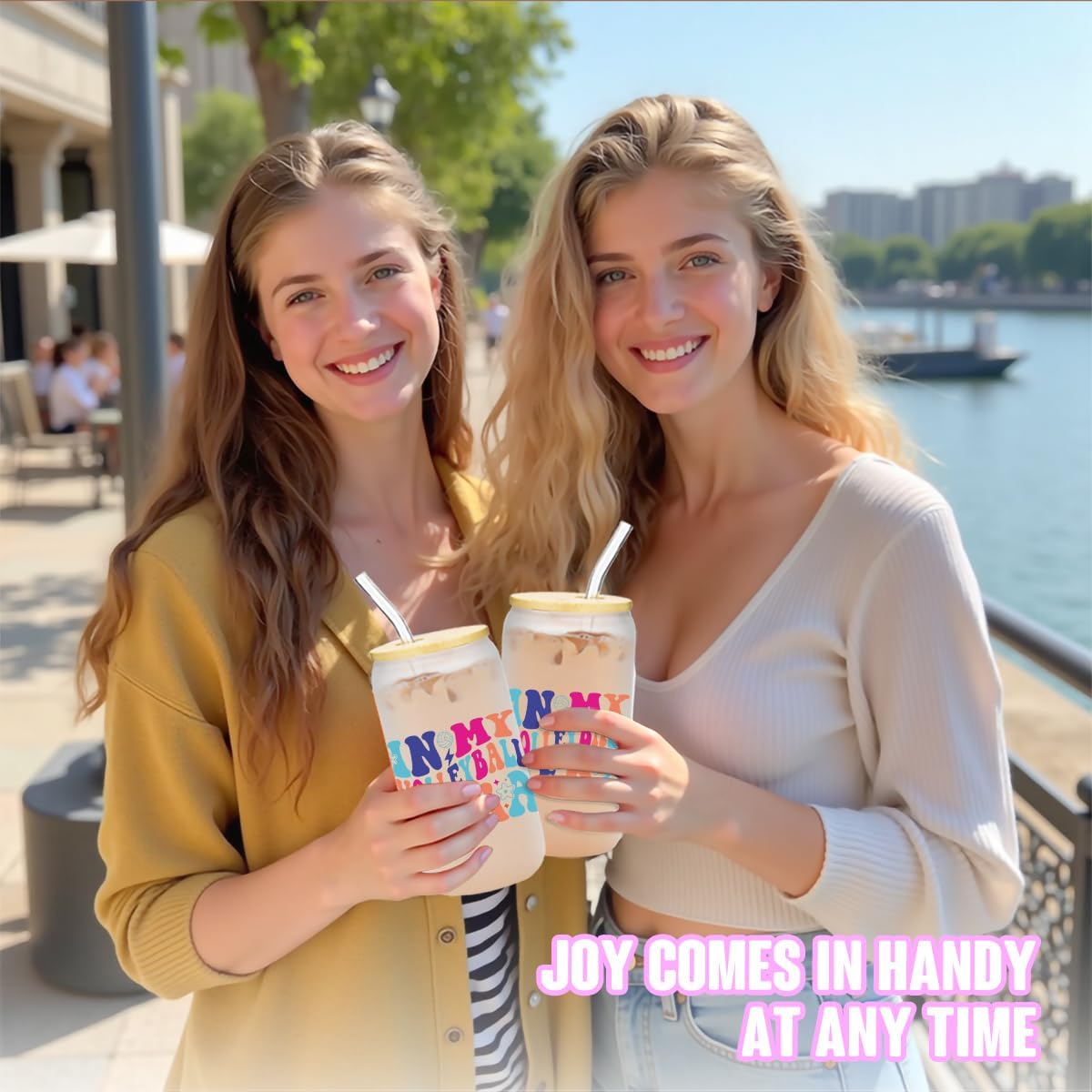 Volleyball Gifts for Teen Girls, Iced Coffee Cup, Volleyball Party Favors, 16 oz Glass Cups with Lids Straws, Volleyball Stuff, Christmas Gifts for Women Mom Coach Players Teams Volleyball Accessories - Image 7