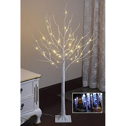 LIGHTSHARE Lighted Tree 4FT 48 LED Lighted Birch Tree for Decoration Inside and Outside, Home Patio Wedding Festival Christmas Decor, Warm White