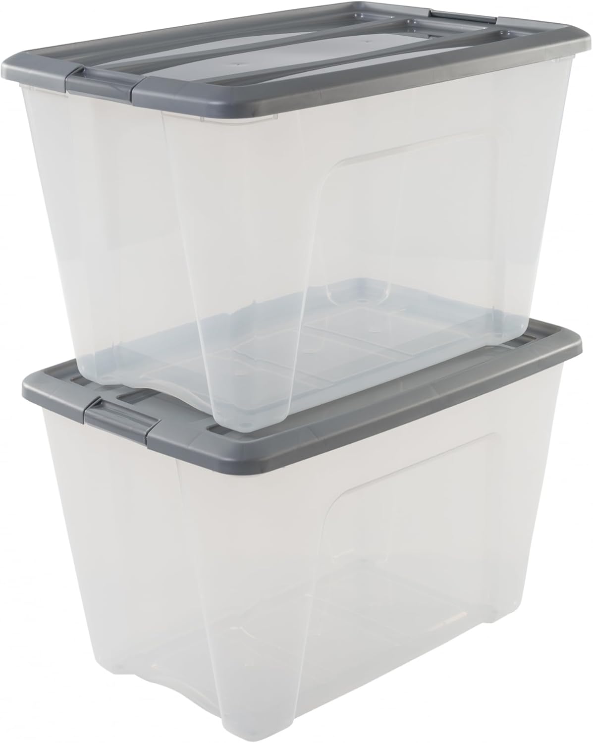 Iris Ohyama, Plastic storage boxes with lid and closing clips, 60L, Set of 2, Integrated Handles