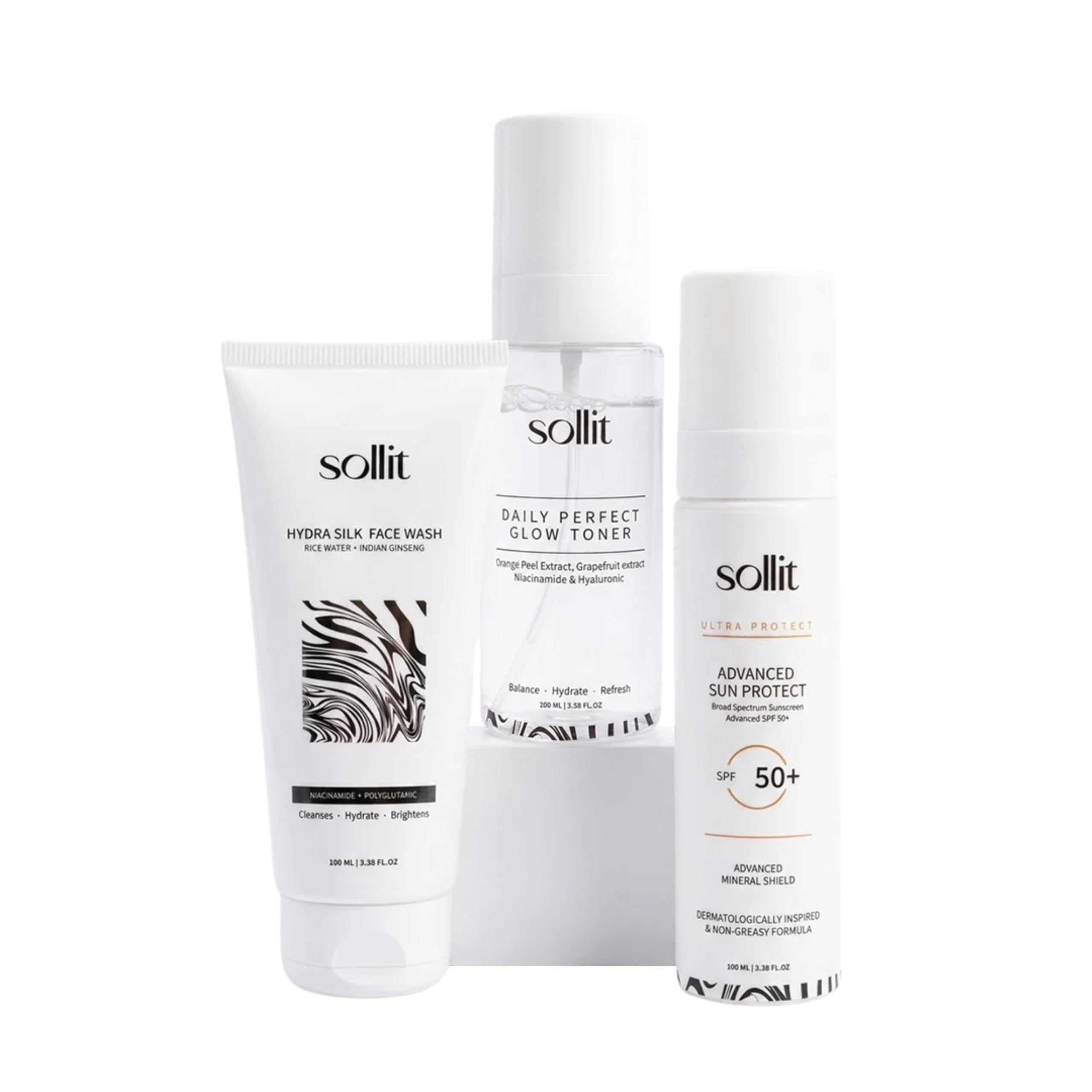 Complete Daily Skincare Combo | Hydra Silk Face Wash + Daily Perfect Glow Toner + SPF 50+ Sunscreen | Cleanses, Hydrates, Brightens & Protects | Suitable for All Skin Types-image-17
