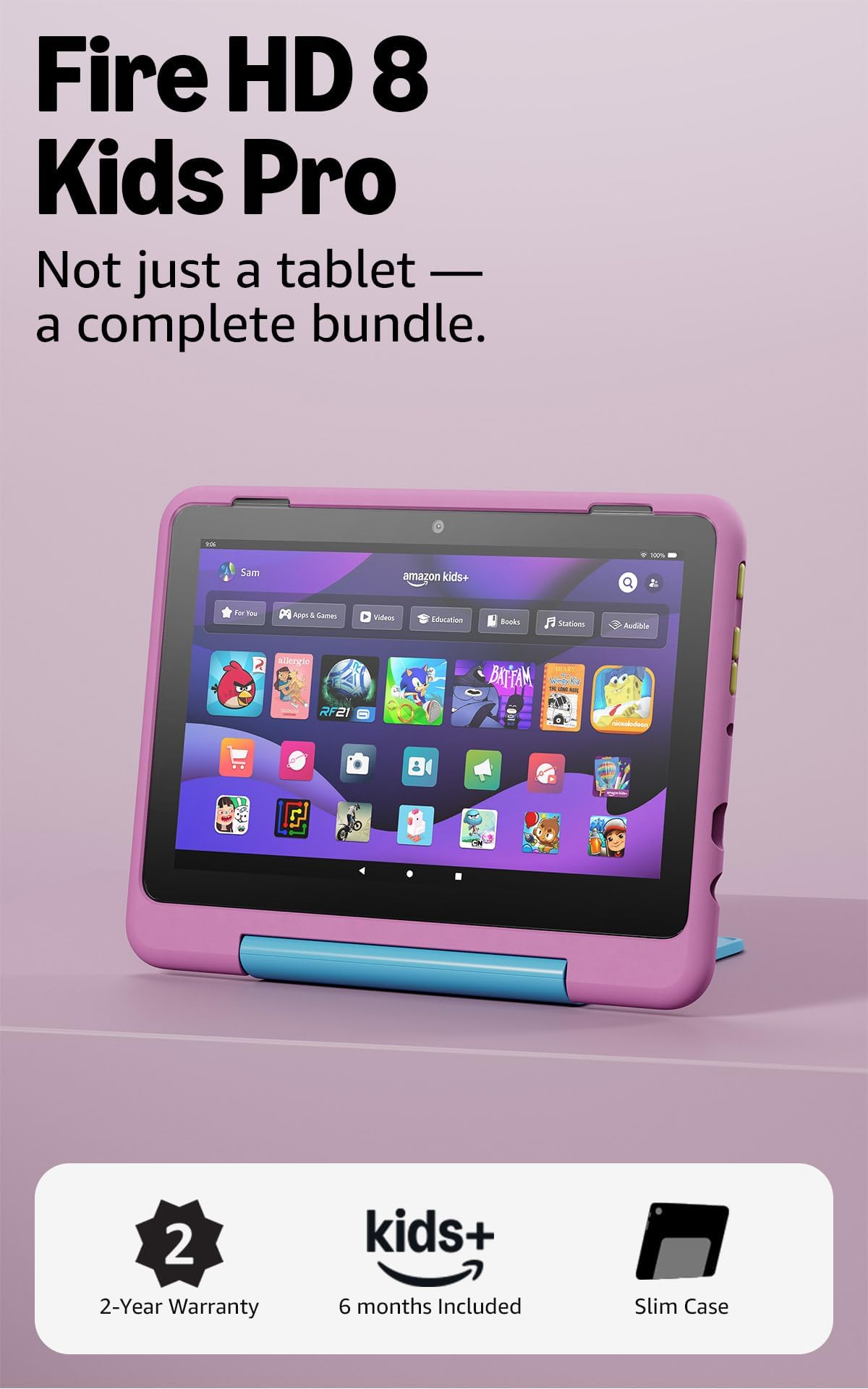 Amazon Fire HD 8 Kids Pro tablet (newest model), ages 6-12. Bright 8" HD screen, includes ad-free content, parental controls, 13-hr battery, slim case for older kids, 32GB, Jungle Cat