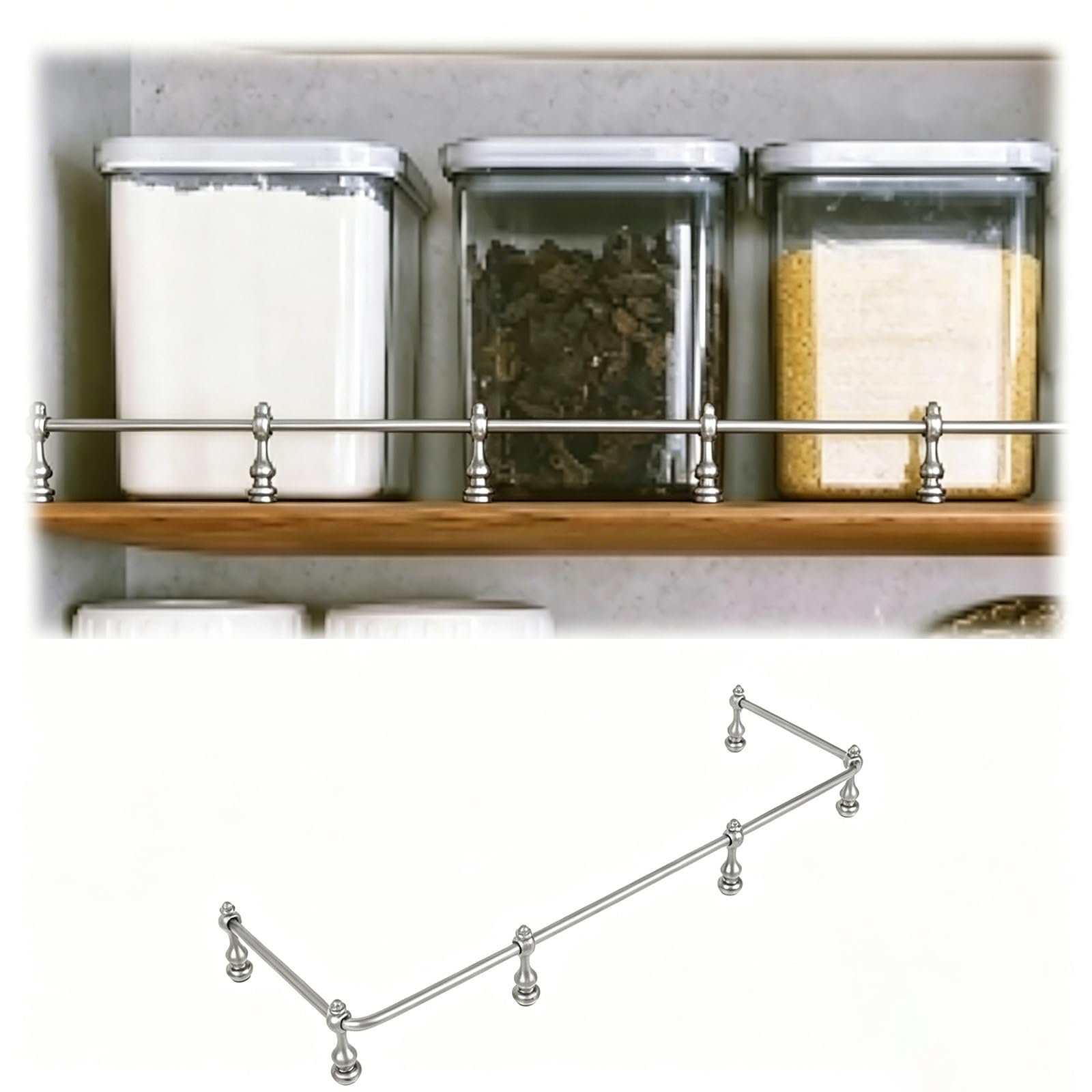 DJPHOFS Solid Metal Gallery Rails for Shelves Kit, Drilling Shelf Guardrail Bars 20 30 40 50 60 Cm, Modern Silver Front Fence Decorative(58cm/23in)