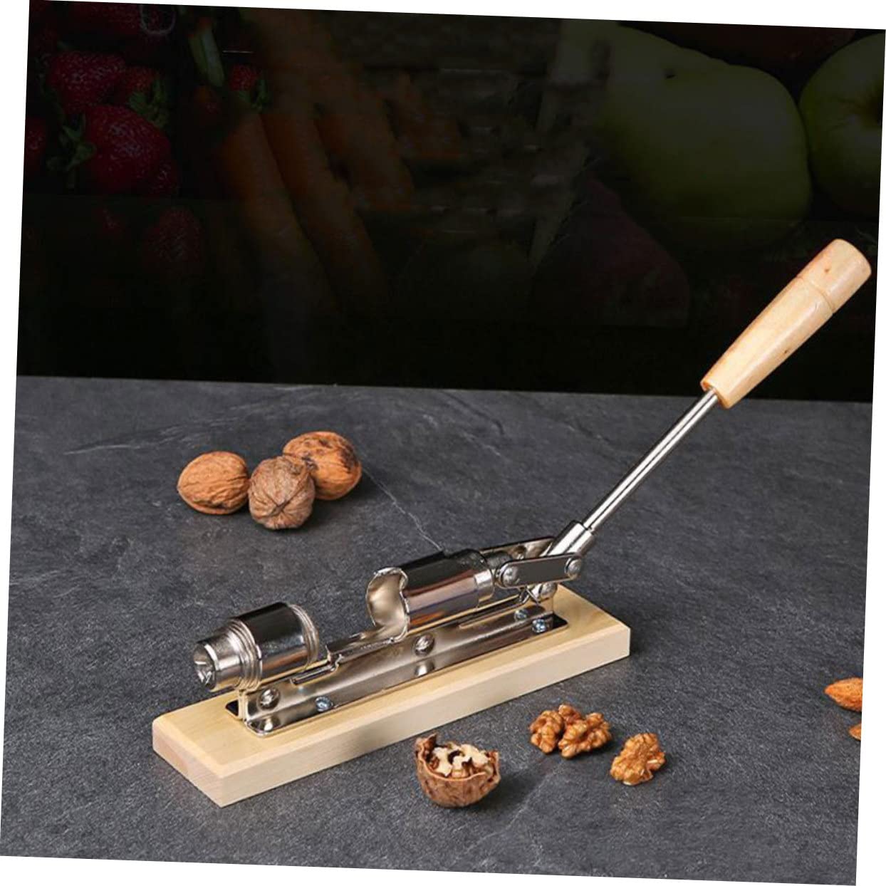Casse-Noisette Espacement Réglable Mécanique Poignée en Bois en Acier Inoxydable Outil Pratique pour Casser Noix Cuisine Adapté à Tous Types de Noix