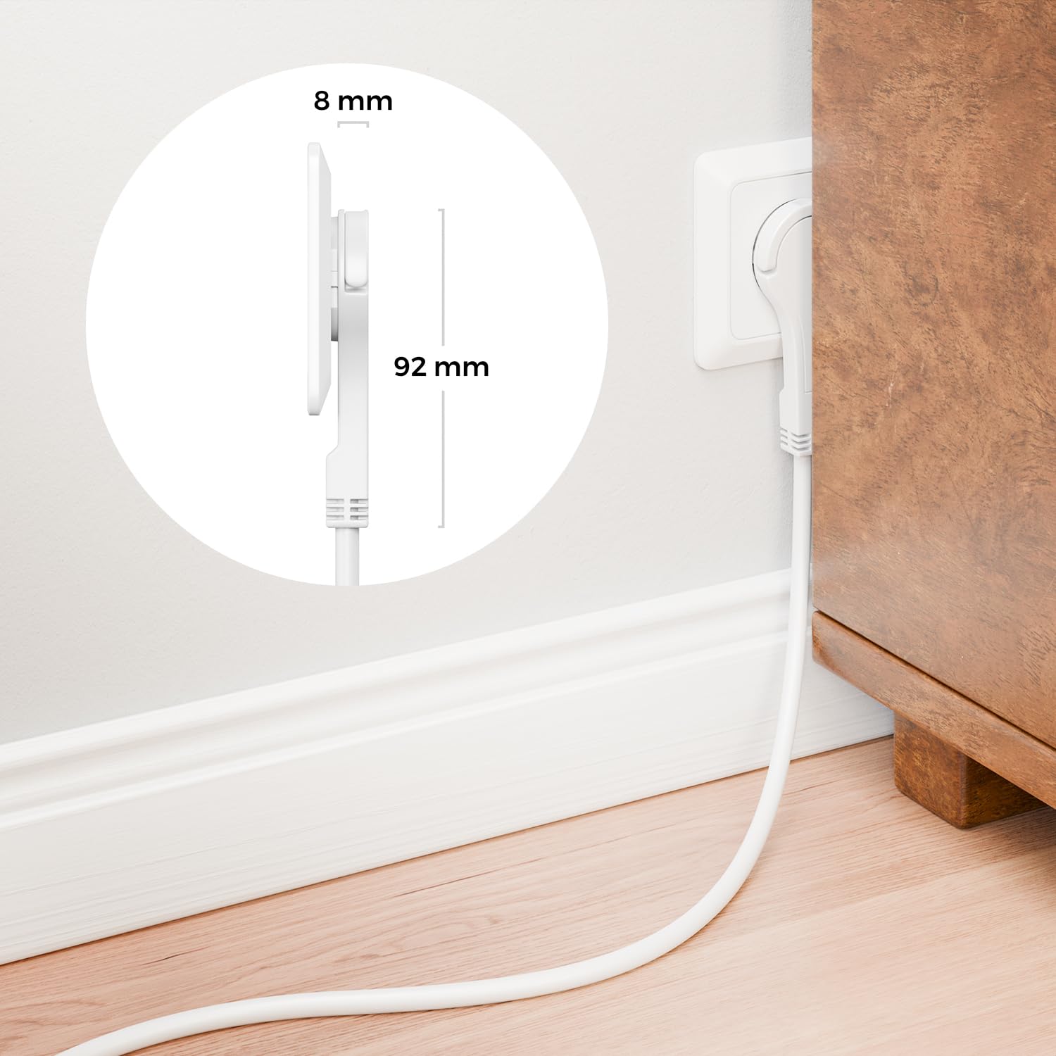 deleyCON 2m Cordon Alimentation Rallonge avec Fiche Plate Contact Protection Câble électrique Extension 3680W Usage Domestique Bureau Multimédia Blanc - 3