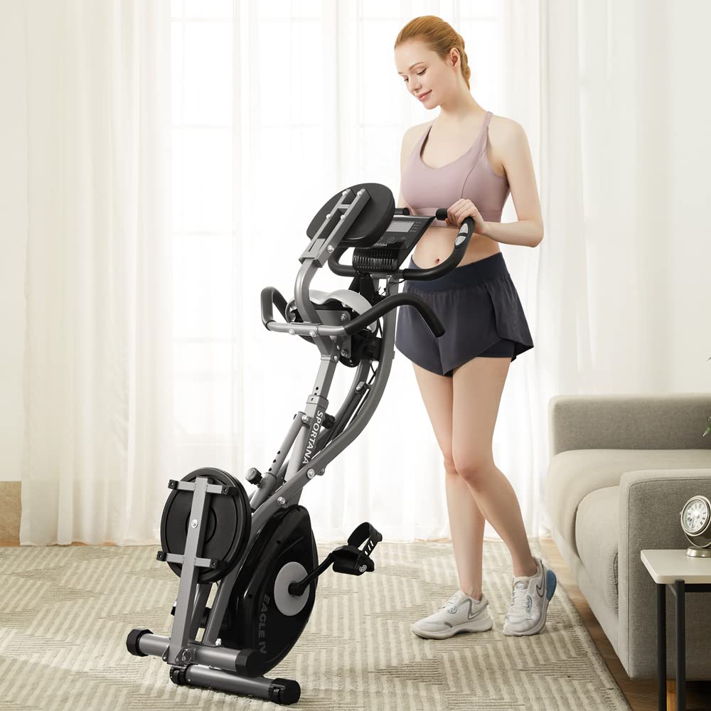 Eagle, cyclette 4 in 1, ergometro per resistenza, pieghevole, display LCD, altezza regolabile, con fasce per il fitness, cyclette, allenamento e indoor