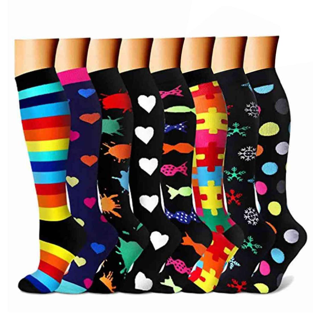 Sabarry Compression Socks for Men and Women 8 Pairs 20-25mmHg Unisex Knee Socks Breathable for Running Medical Sports Flight Travel Pregnancy