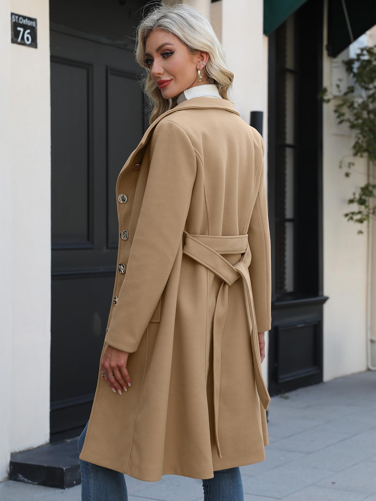 Abrigos de lana para mujer, abrigos largos de invierno con cuello alto, gabardina de un solo pecho con cinturón