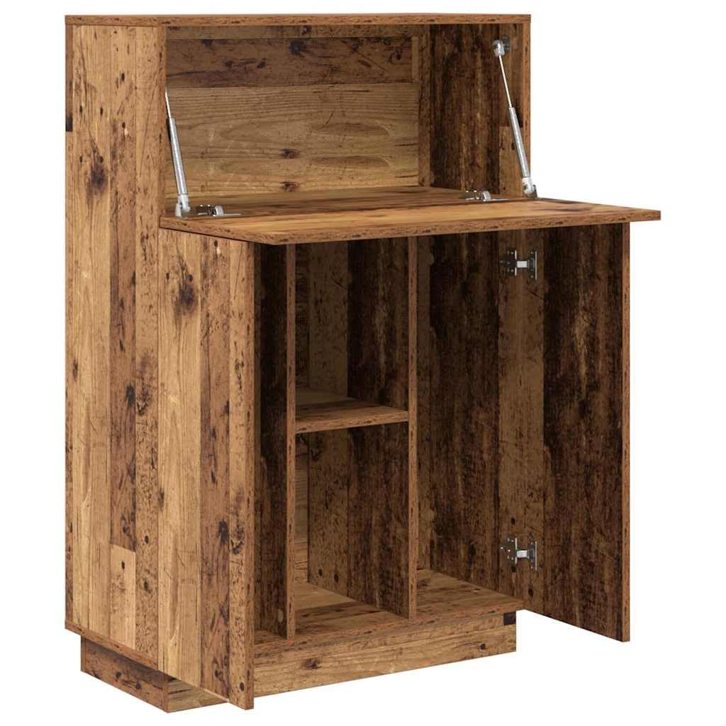 Scrivania in legno anticato, 71,5 x 31,5 x 106,5 cm, con scaffale e 3 ante per casa, studio, camera dei ragazzi, laptop, PC, monitor, tastiera, stampante, raccoglitore