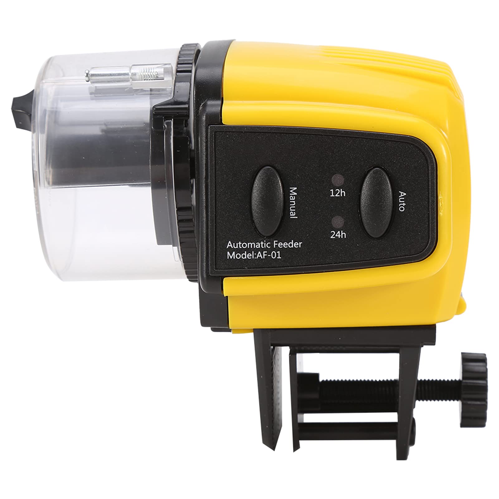 Automatic Fish Feeder, Digital Timer, Battery Operated, LCD Display, Manual and Auto Modes, Yellow and Black, Plastic, for Aquarium Tank