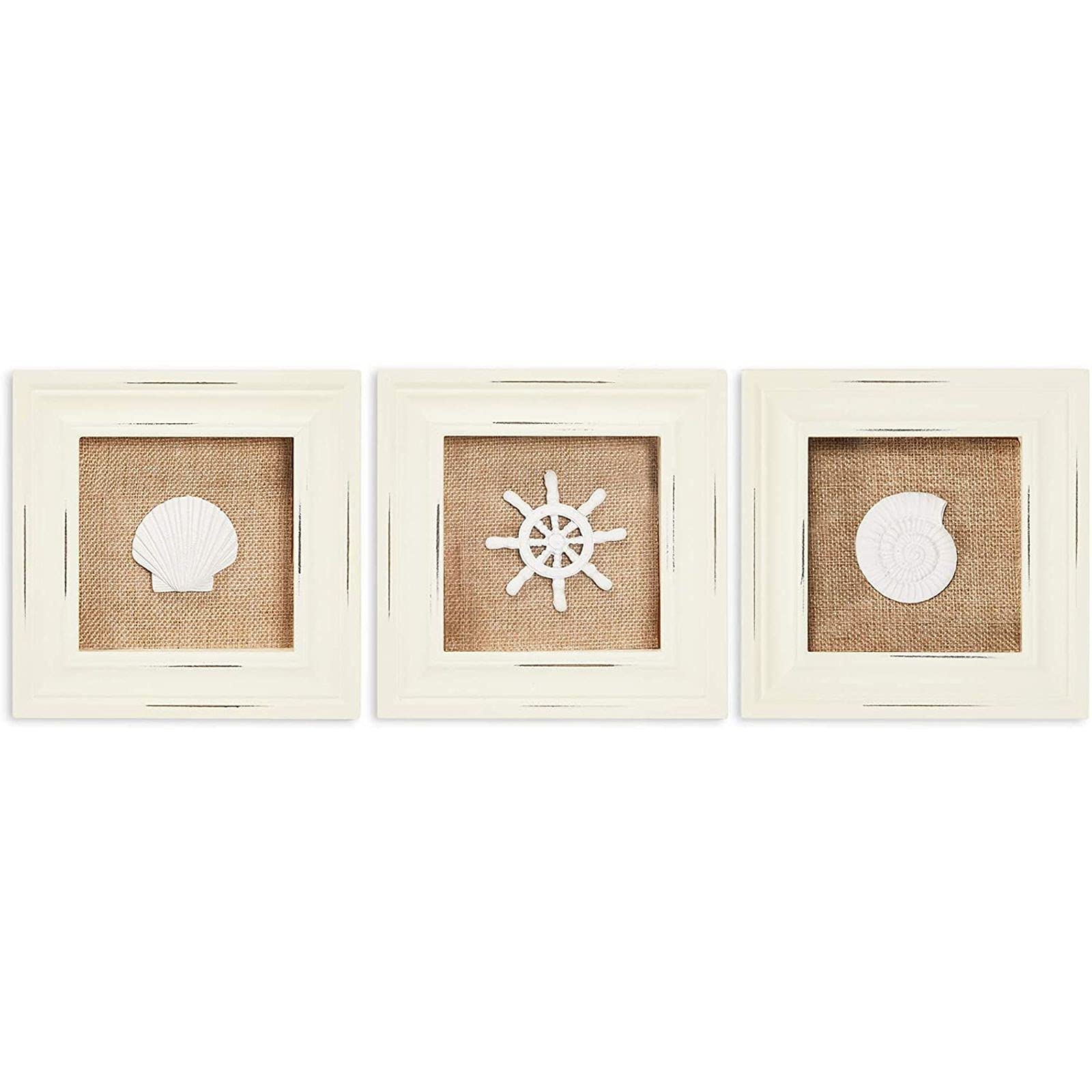 Okuna Outpost Sand Dollar Shadow Box Wall Decor 3-Pack - Beach Wall Art & Coastal Decor - 6.3 x 6.3 In - Beach Decorations Home Coastal