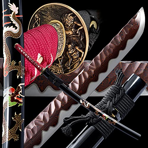 entez Katana Sword,Damascus Sword,Samurai Sword Katana,Battle Ready Katana,Handmade,Full Tang