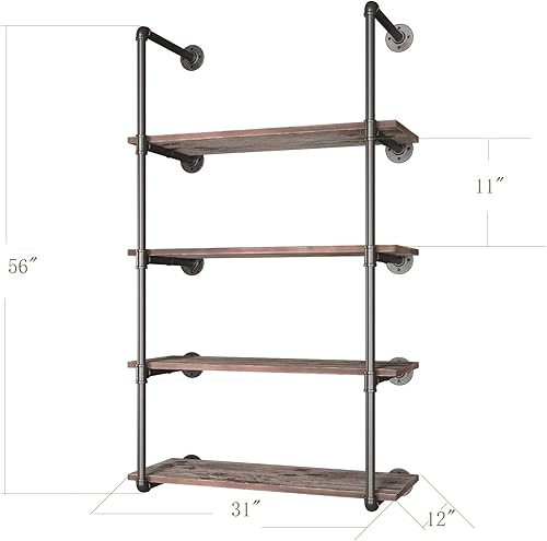 Miniatura 3 de Yuanshikj Tubo industrial 56 pulgadas de alto con estante de madera maciza de 31 pulgadas estanteríaestantería de metal tubo de hierro de metal