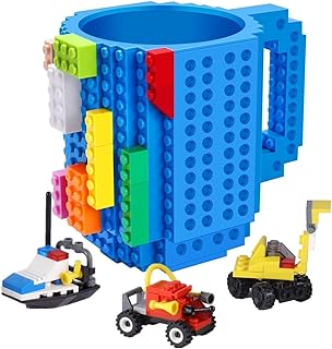 POXIWIN Build-on Brick Coffee Mug,Novelty Cup Creative DIY Gifts for Kids Men Women Birthday Xmas,Blue