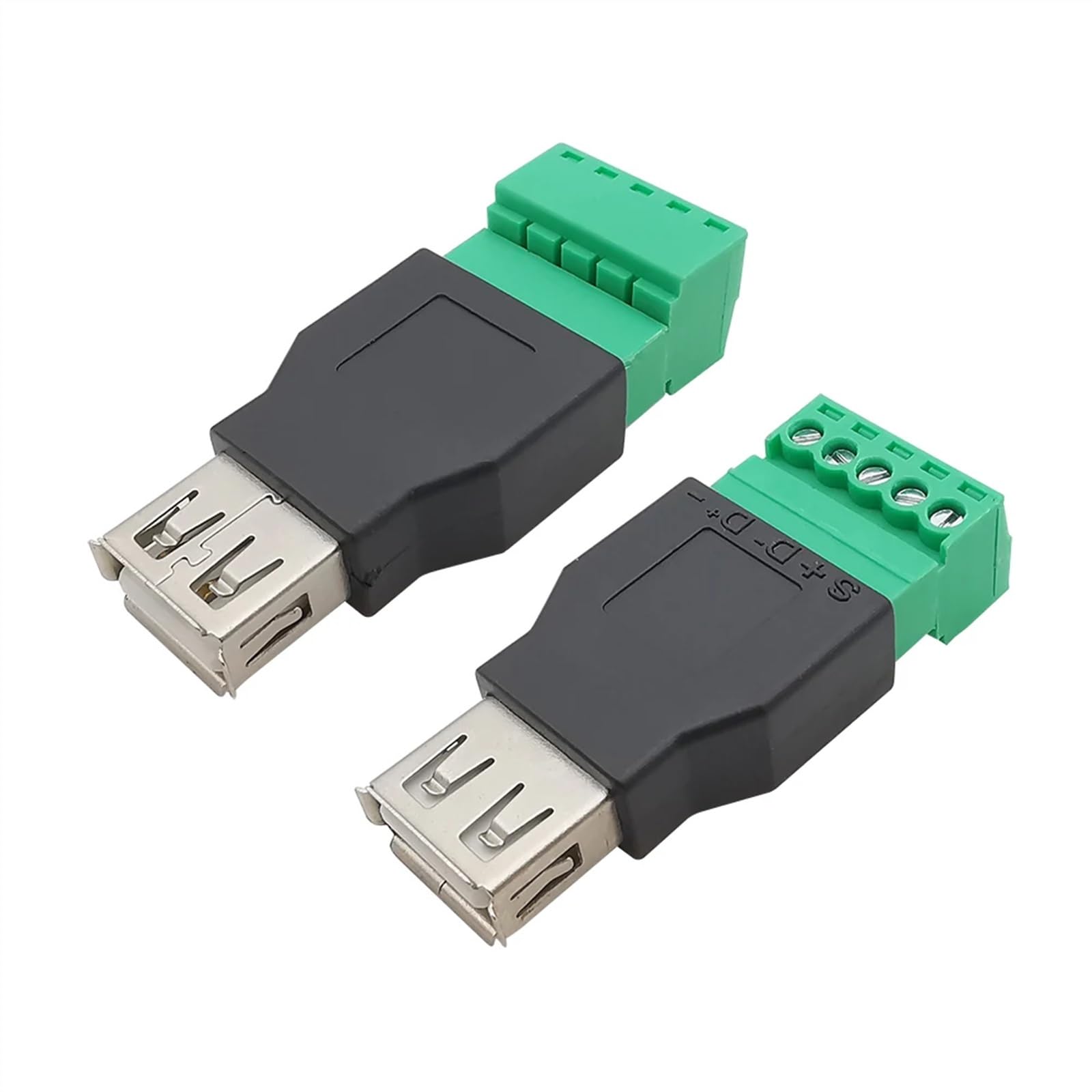 2Pcs USB 2.0 Type A Male/Female to 5 Pin Screw Terminal Block Connector with Shield USB2.0 to Terminal Adapter(2Pcs Female)
