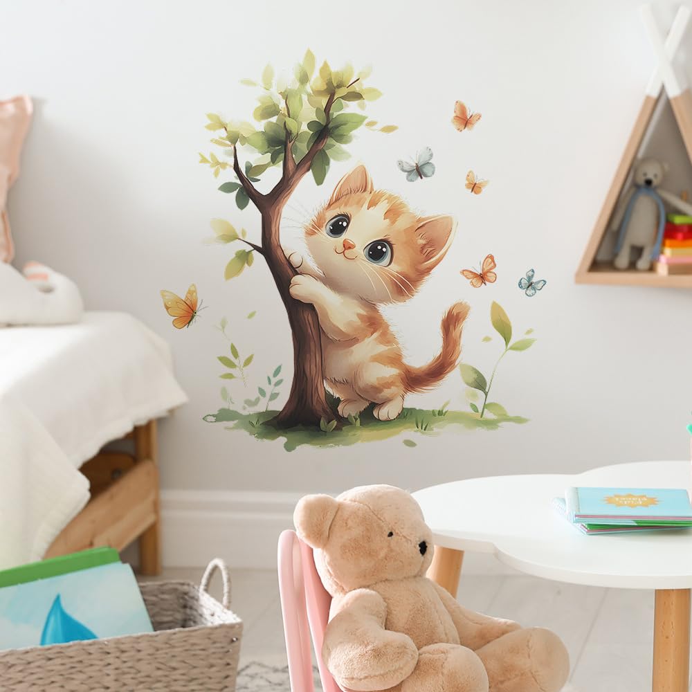 ヴィンテージ　ネコ　クッキングママと子ネコ　　ウォールデコ　壁飾り　4点セット品 Amazon.co.jp: 猫と蝶のウォールステッカー, 動物 可愛い diy ウォール
