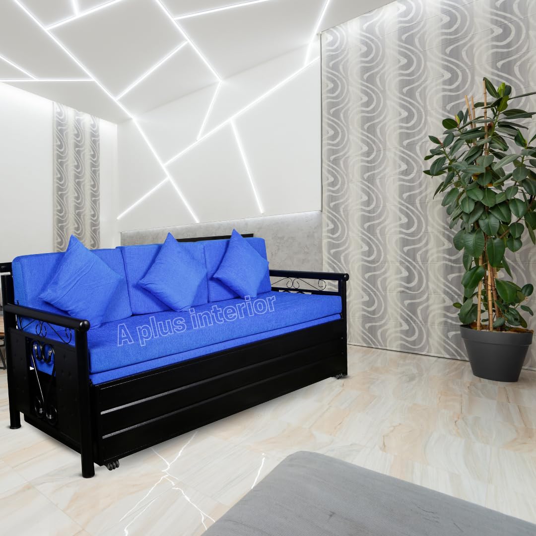 3 Seater Metal Sofa Cum Bed with Hydraulic Storage for Living Room (Black); Size: Single – 4 x 6 – APICS8003 3 Seater Metal Sofa Cum Bed with Hydraulic Storage for Living Room (Black); Size: Single – 4 x 6 – APICS8003