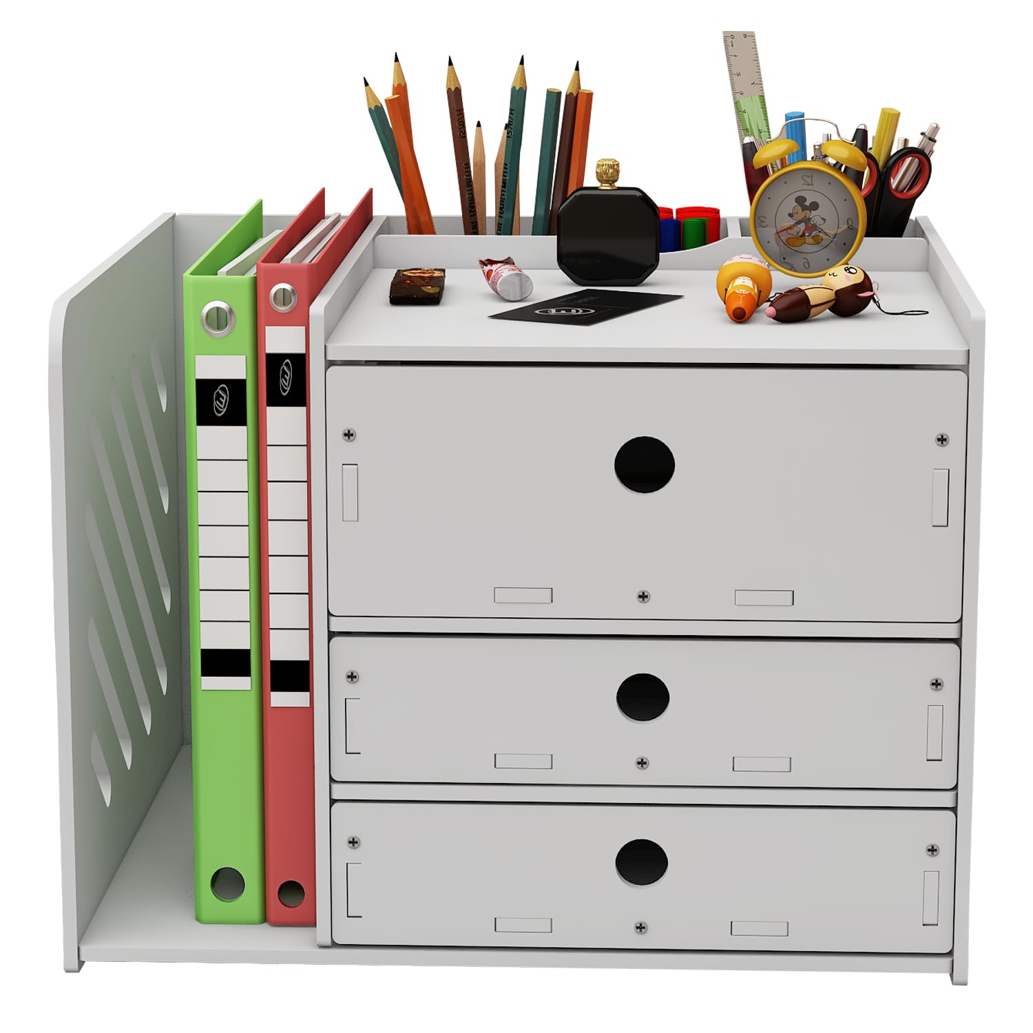 Organisateur de Bureau,Rangement Bureau Organisateur avec 1 Porte-revues-3 Stylos Compartiments et 3 compartiment rangement tiroir pour bureau,maison,école,Organiseurs multimédia