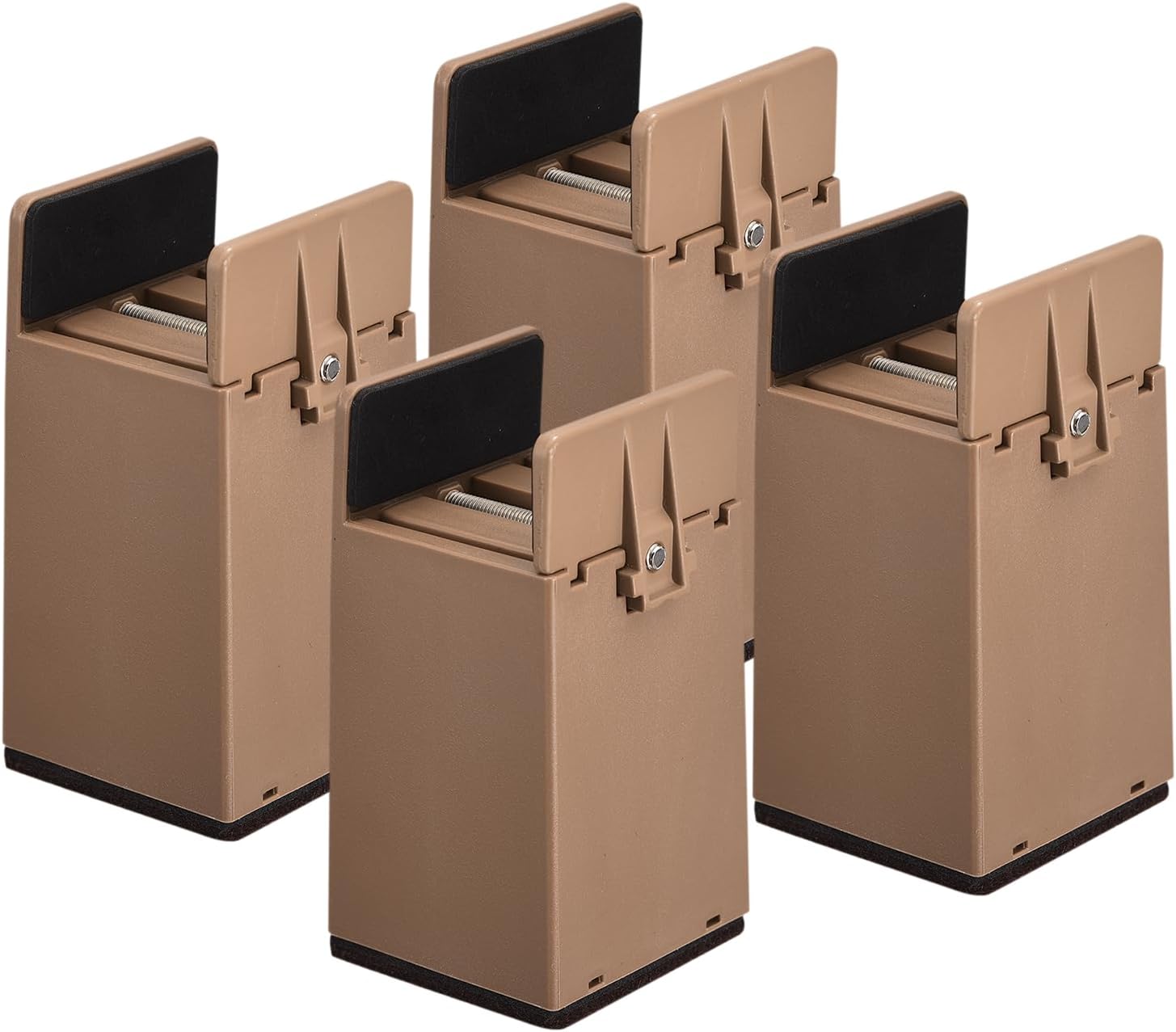 uxcell 4 inch Bed Risers with Adjustable Screw Clamp, 4Pcs Furniture Risers for Bed, Desk, Sofa, Table, Fit for Furniture Thickness 0.39-1.96", Supports 5000 Pounds, Brown Brown 4"