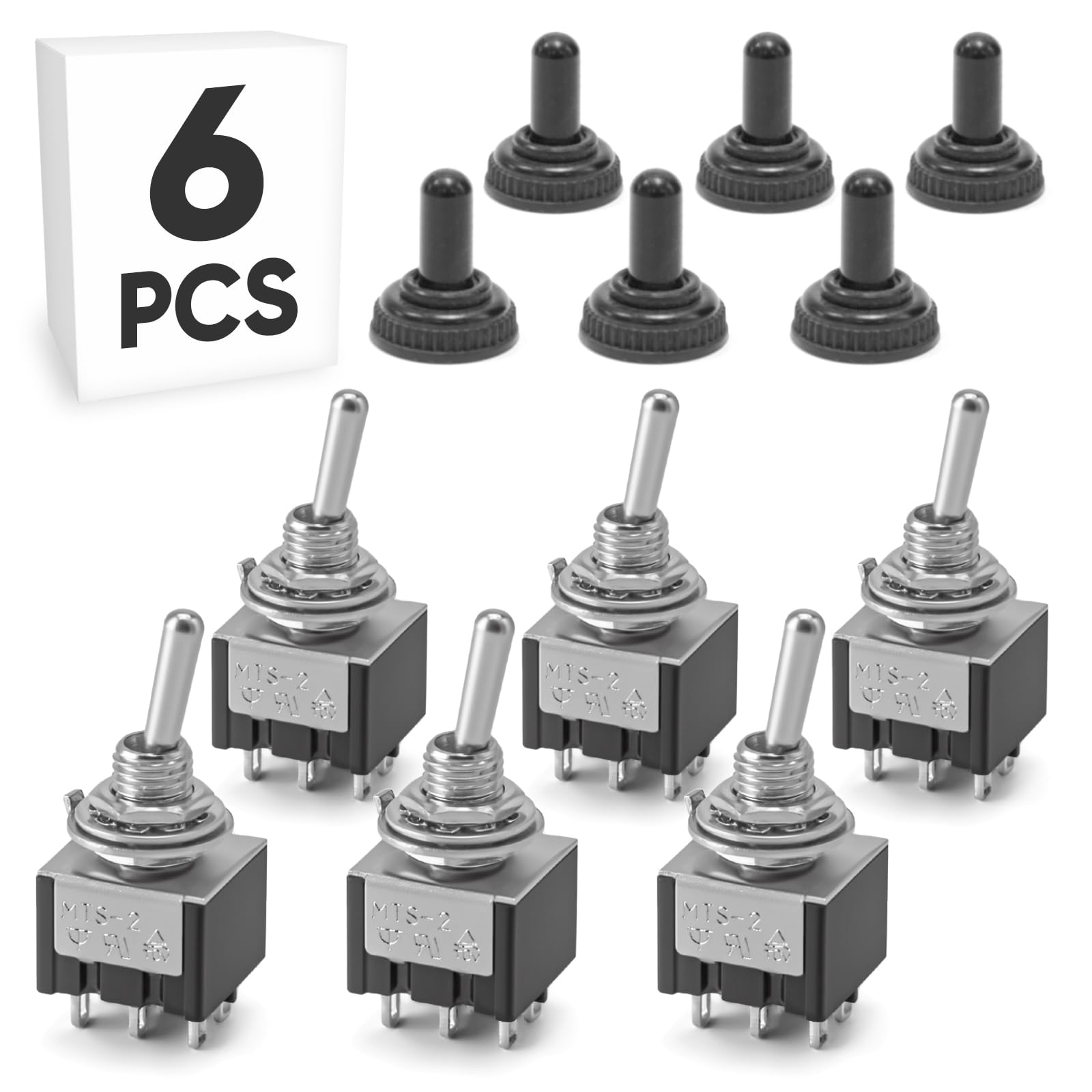 Photo 1 of 6PCS Miniature Toggle Switch UL Certified with Waterproof Cap MTS-202, ON/ON DPDT 6Pin 6mm/0.23" Heavy Duty 6A Mini Micro Rocker Switches for Auto Car Marine Boat