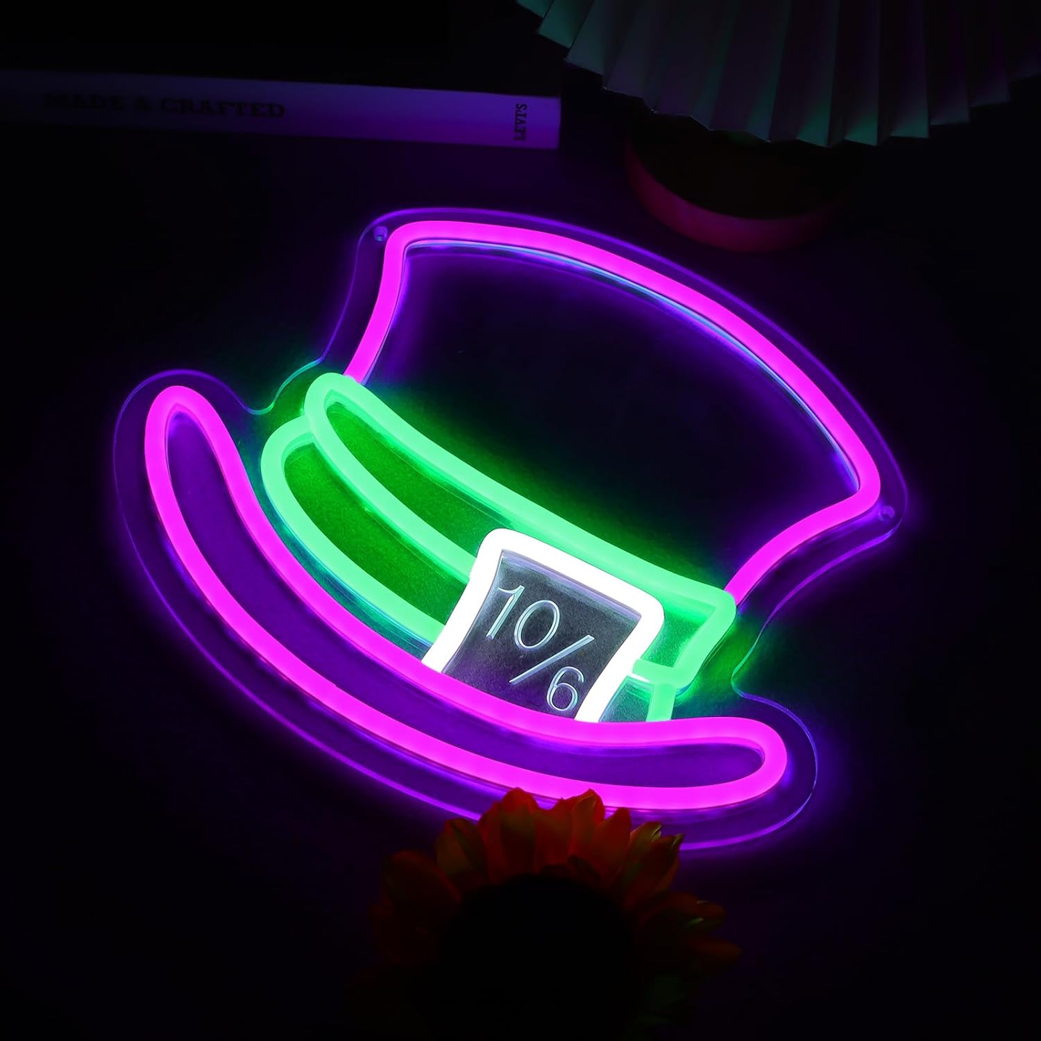 Mad Hatter Hat Neon Signs for Wall Decor Dimmable Alice in Wonderland LED Lights for Bedroom Man Cave Party Bar Background Decoration Birthday and Halloween Gifts, 11.42 * 9.8 Inches