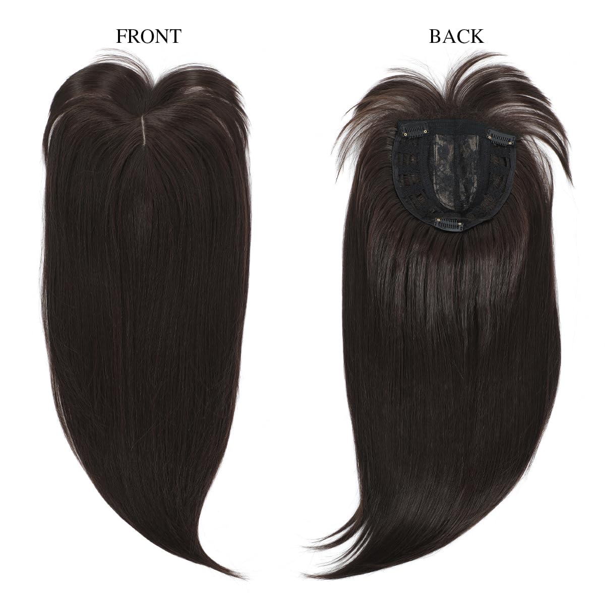Yamel Hair Topper for Women Natural Synthetic Hairpieces 12 Inch Chocolate Brown Hair Topper with Bangs Straight Wiglets Hairpieces for Thinning Hair - Image 4