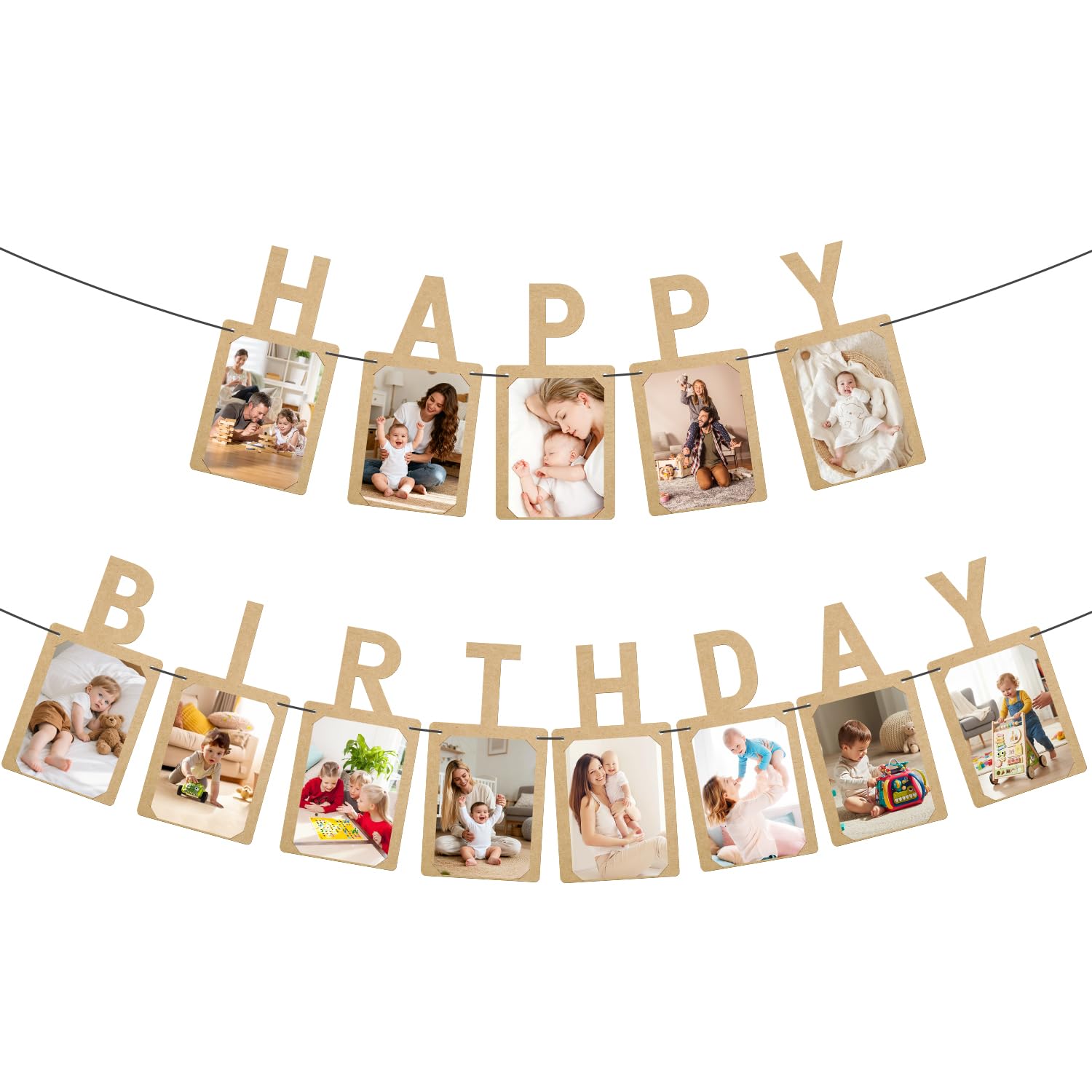 Birthday Photo Banner, Kraft Happy Birthday Photo Banner Party Album Garland for Kids and Adults Party Decoration (Natural Kraft)