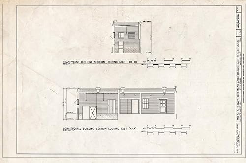 Histórico pictórico Sección de construcción transversal de Blueprint que mira al norte - Missouri, Kansas & Texas (MKT) ferrocarril, Bellmead patio,