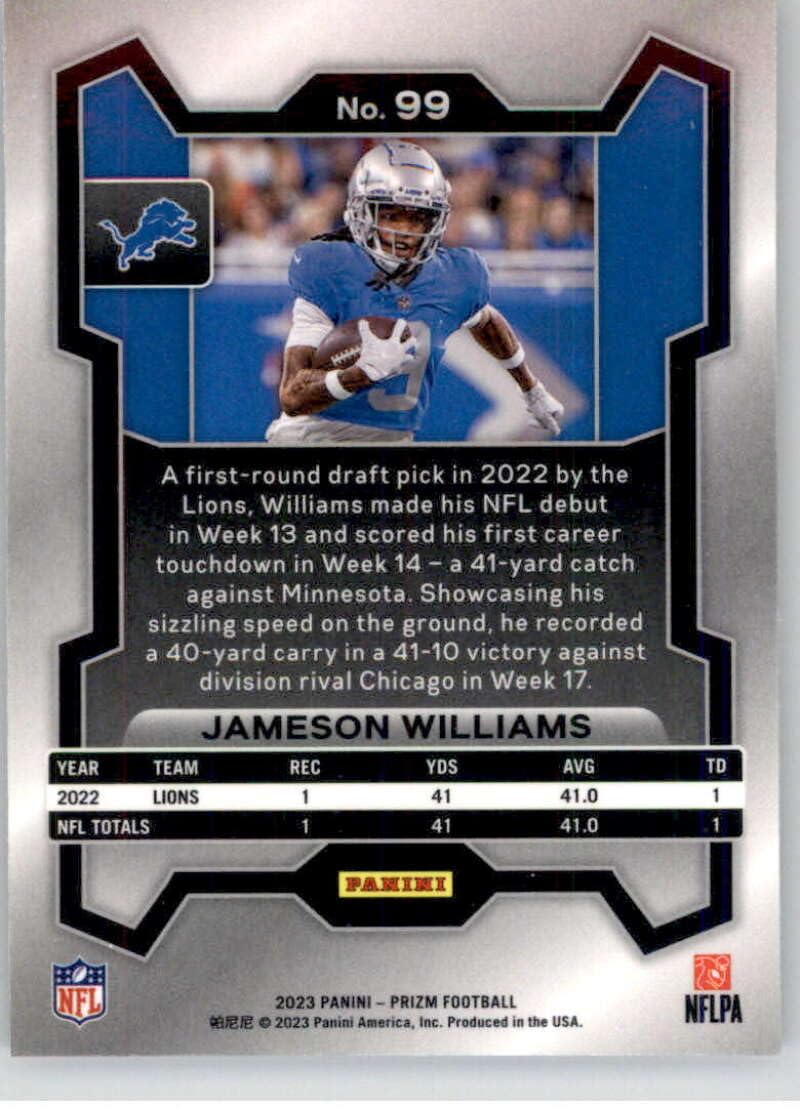 Amazon.com: 2023 Panini Prizm #99 Jameson Williams Detroit Lions