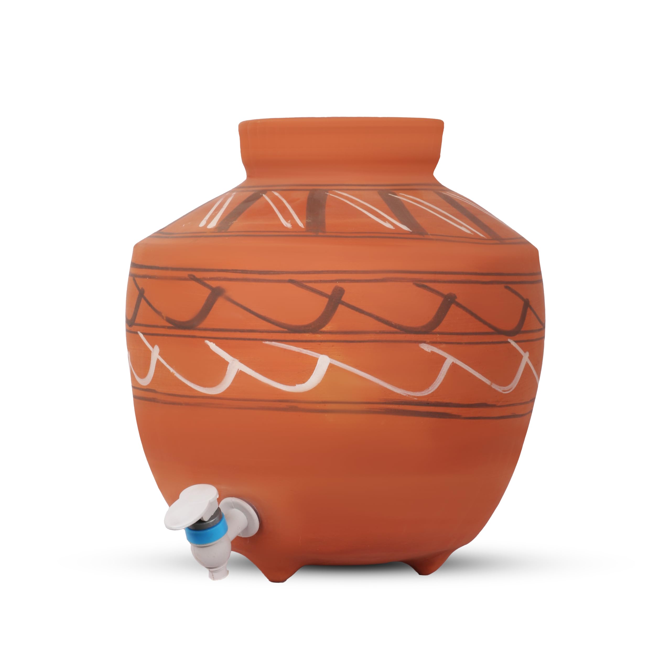 The Kumbhar Terracotta Clay Water Pot (13 Liter) | Earthen Pot for Storing Water with Lid | with Hand-Painted Geometric Design Mitti ka Matka Pani ka ghada | Matki with Tap & Lid (13 Liter)