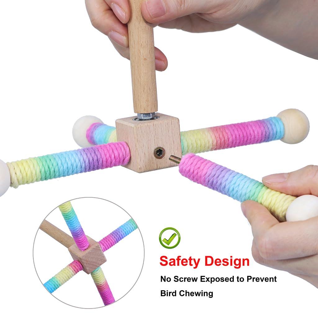 Bird Toy Perch,Parrot Interactive Spinning Toys,Bird Cage Accessories for Small and Medium Parrots,Parakeets Wooden Exercise Wheel Stand for Cockatiels Lovebirds Conures Finches Budgies (Wood, M)